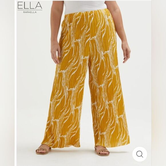Rafaella Pluz Size Ripple Print Plisse The Crop Wide Leg Pant Size 2X Golden NWT - Picture 1 of 8